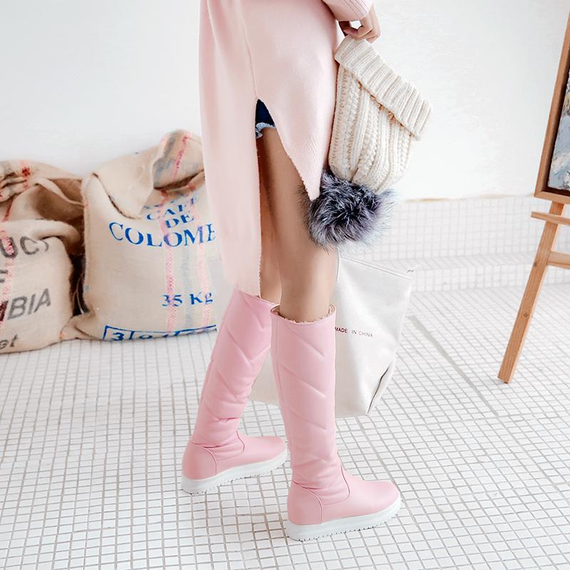 Women Boots Thigh High Snow Boots Winter Shoes Knee High Length Platform Chunky Boots Leather Boots with Fur Plus Size 34-43