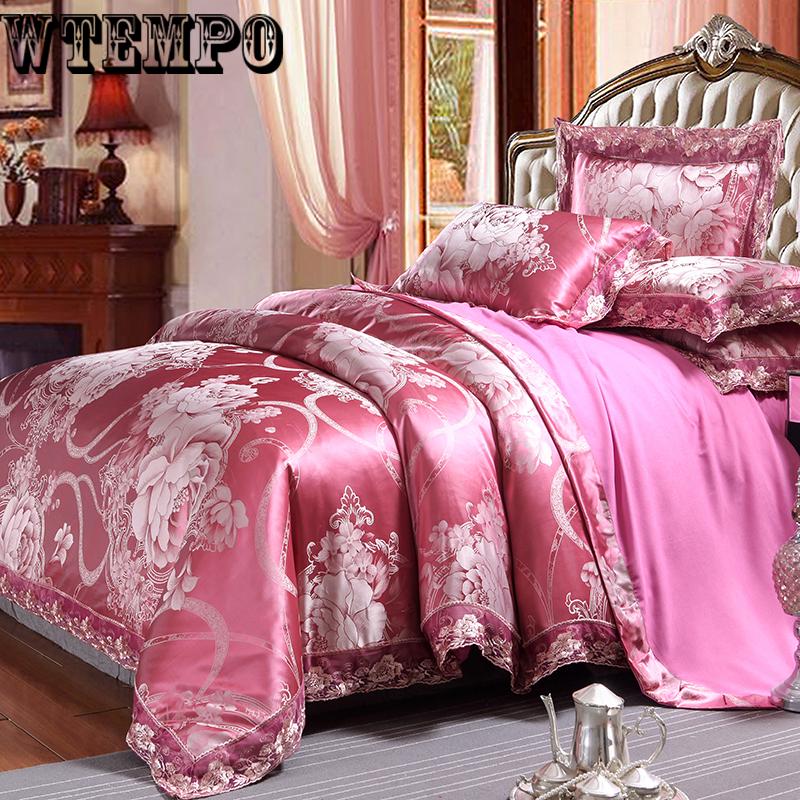 Luxury Satin Jacquard Bedding Set Duvet Cover Bed Linen Bed Sheet Pillowcases Bedclothes