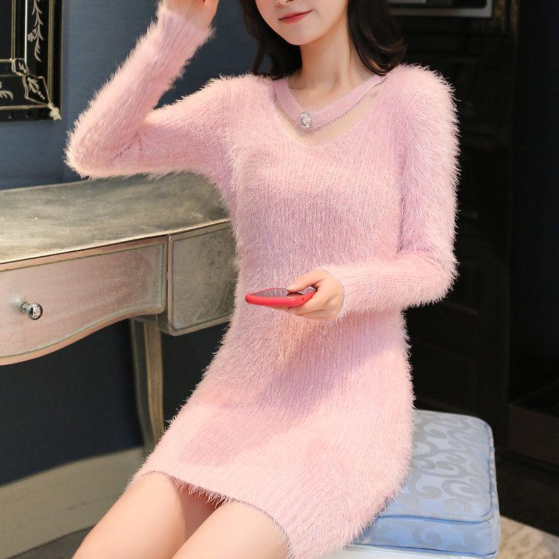 Winter Sweater Dress for Women Stretch Knitted Dress Female  Sexy Wrap Dress Long Sleeve Tight V-neck High Waist Bottoming Bodycon Dress
