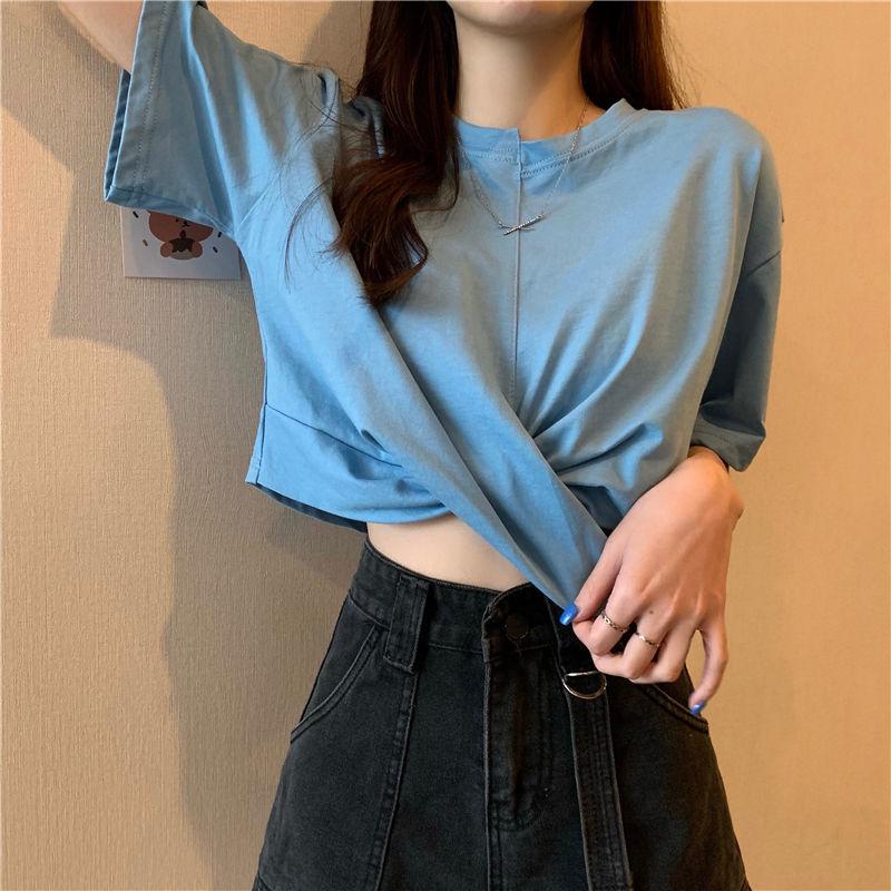 Splicing T Shirt Summer Fashion Women  Solid Color Cool Irregular Streetwear Hip Hop T-Shirt