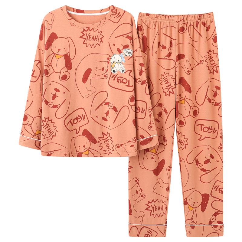 Women Cotton Pajamas Set Cartoon Cute Female Pyjamas Suit Long Sleeve Sleepwear Tops and Pants Sets Home Wear Casual Loose Pullover Nightwear