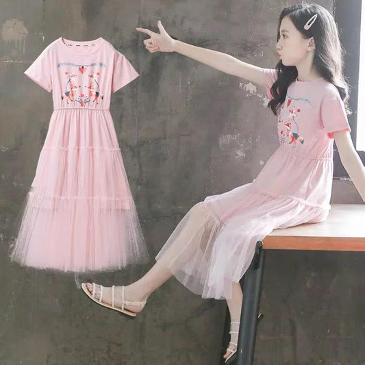 Girls' Summer Clothes Children's Clothes Western Style Net Red Dress Summer Big Boy Girl Princess Skirt Summer Style