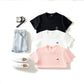 Pure Color Volcanic Embroidery Cotton Women's Summer Round Collar  Tees Breathable Half-sleeved Harajuku All-match Cartoons Style T Shirt Tops