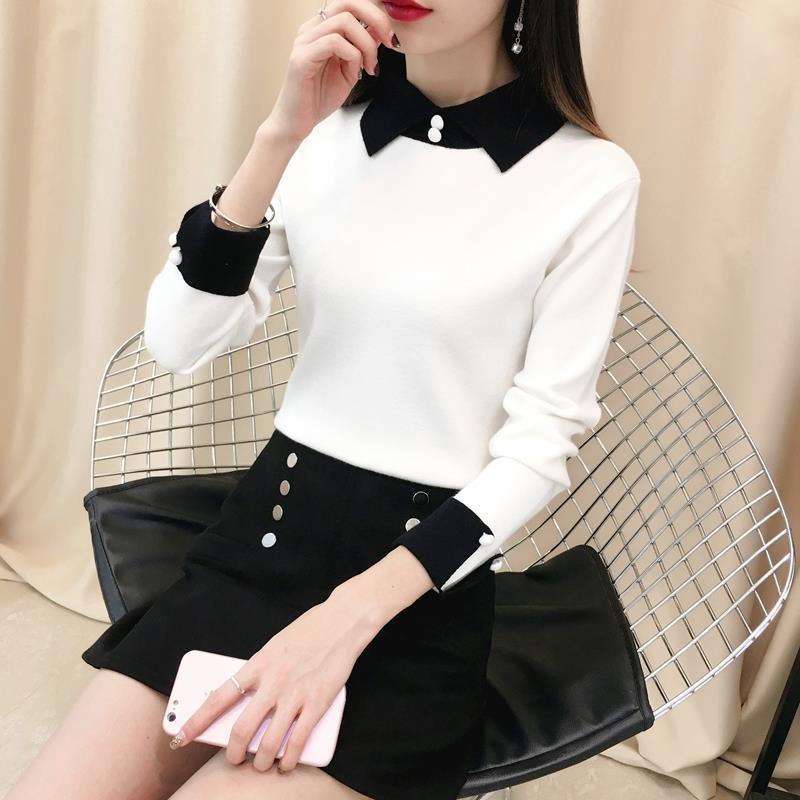 Fall/winter Pullover Slim-fit Sweater Long-sleeved Doll Collar Top Fashion Knitted Women's Bottoming Shirt