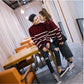 Autumn and Winter Casual Sweater Striped Pattern Loose Top Men and Women Half High Neck Lover's clothes