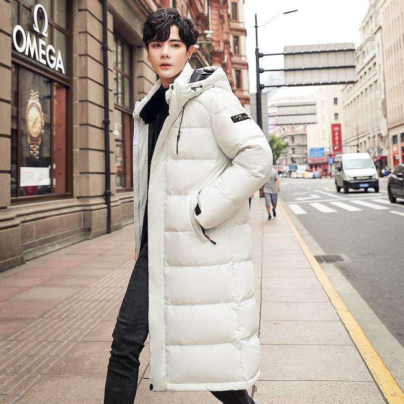Fashion Hooded Long Men's Down Jacket Autumn and Winter Plus Down Thick Warm White Duck Down Couple Down Jacket