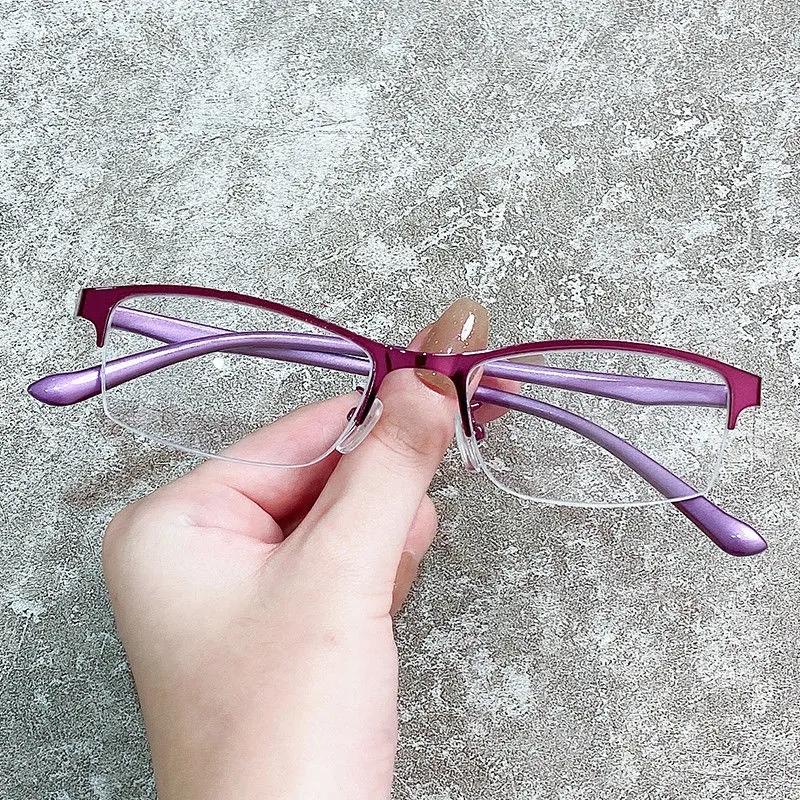Women's Business Half-frame Anti-blue Light Flat Glasses Ultra-clear Resin Myopia Eye Wear Classic Anti-Fatigue Myopia Glasses