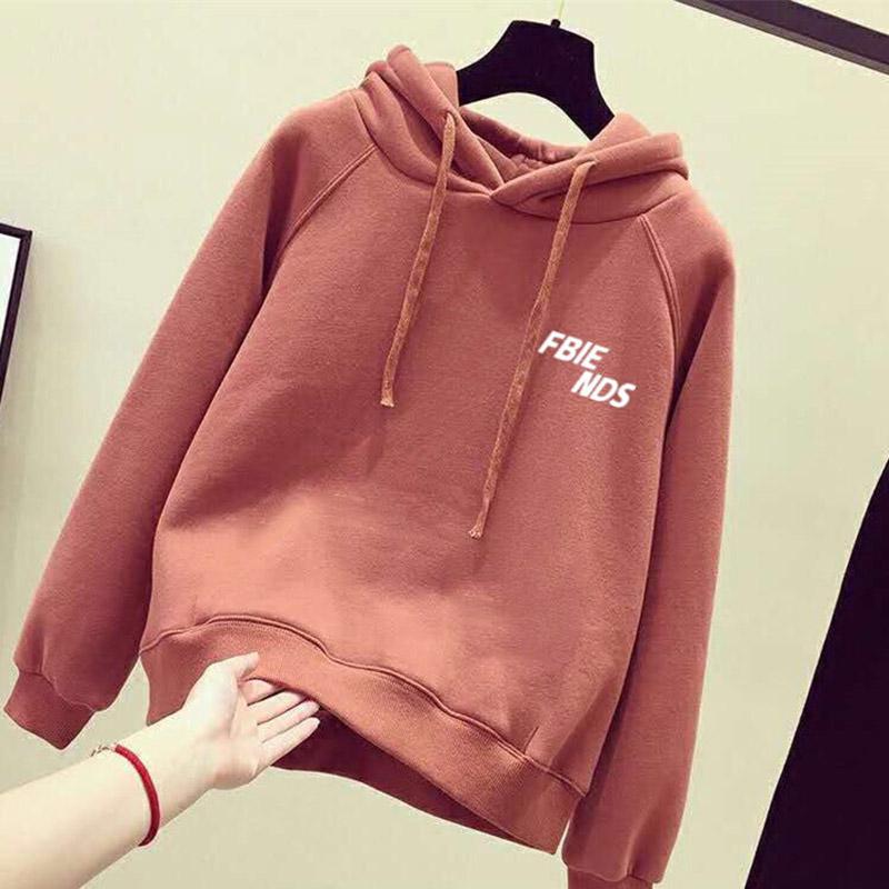 Wild Large Size Long Sleeve Warm Hooded Jacket Autumn and Winter Cotton Sweater Women's Sweatshirt