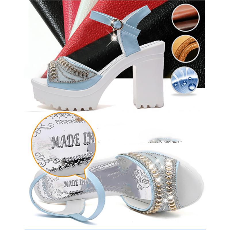 Good Quality Summer Rhinestone Fish Mouth Shoes Platform High Heel Women's Shoes Buckle Chunky Heel Sandals