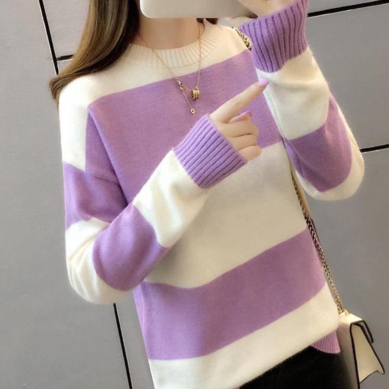 Autumn and Winter Color Matching Soft Sweater Women's Student Long-sleeved Knitted Bottoming Shirt