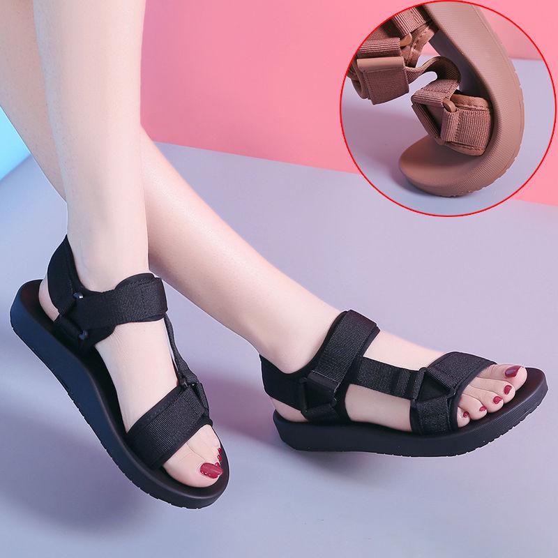 Velcro Sports Sandals Female Flat Bottom Students Korean Version of Harajuku Style Summer Soft Bottom Sandals Female