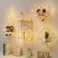 Double Layer Shape Storage Shelf Solid Wood Metal Display Stand Hole-free Storage Rack with Light Strip