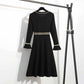 Black Round Neck Dress for Fall/winter 2021 Contrast Color Waist Knit A-line Dress Knitted Base Dress