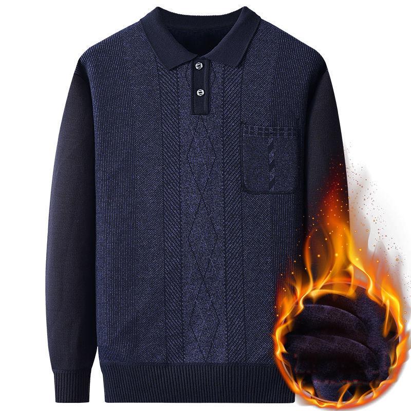 Sweater Men Plus Velvet Thick Winter Round Neck Sweater Middle-aged Men's Warm Bottoming Shirt