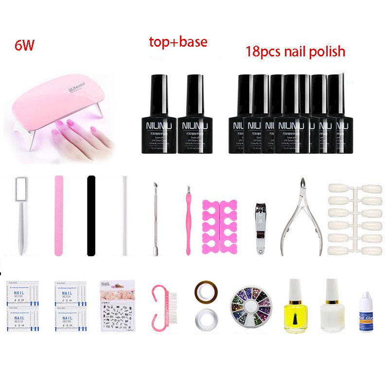 6W Mini UV nail Lamp 15ML Gel Nail Polish Set Manicure Set Nail Art  UV Varnish Tools Nail set