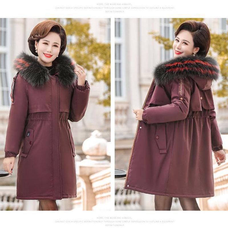 Winter Mid-length Casual Cotton-padded Jacket Plus Velvet Thick Simple Jacket Middle-aged Ladies Loose Coat