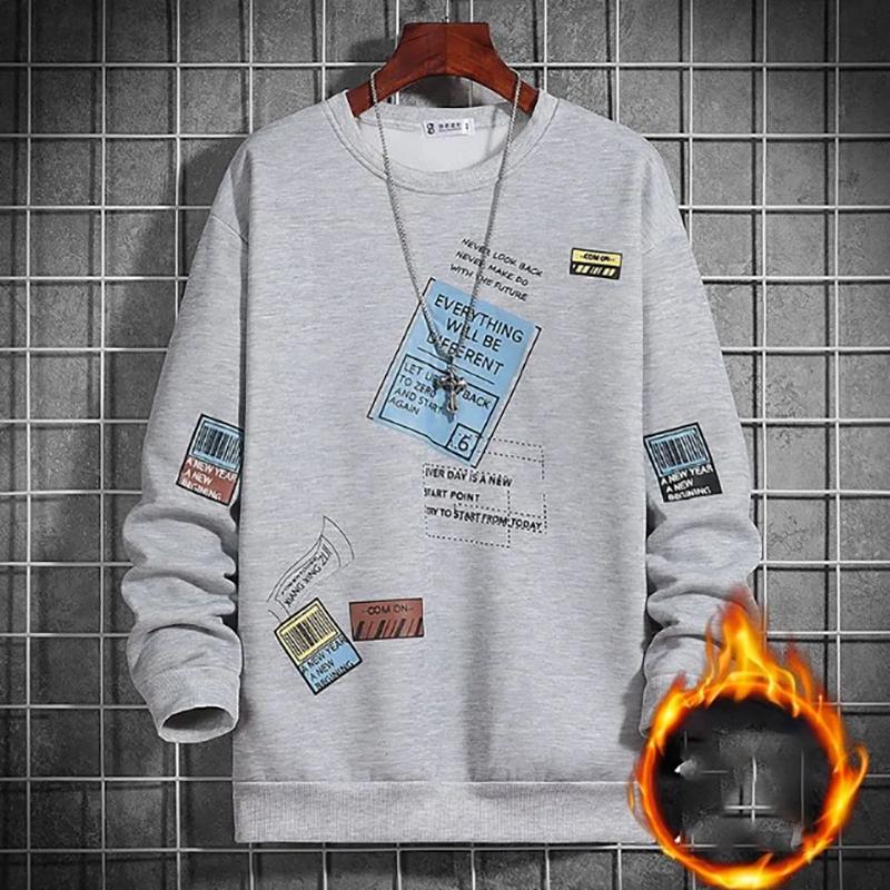 Men's Sweater Plus Velvet Autumn and Winter Trend Loose Round Neck Jacket Long-sleeved Pullover