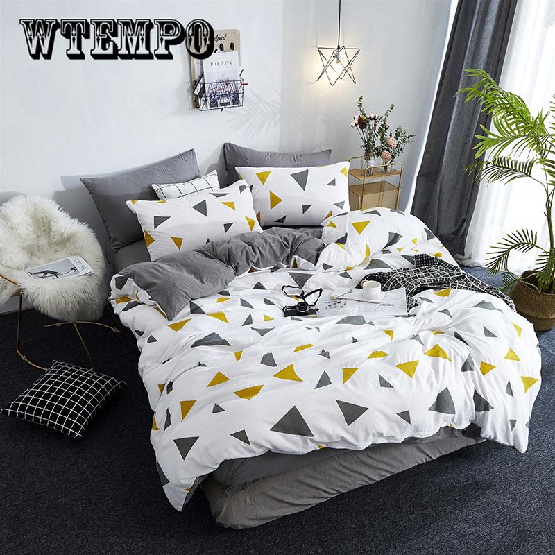 WTEMPO Fashion simple skin-friendly breathable bed sheet Quilt cover pillowcase bedding 3/4pcs