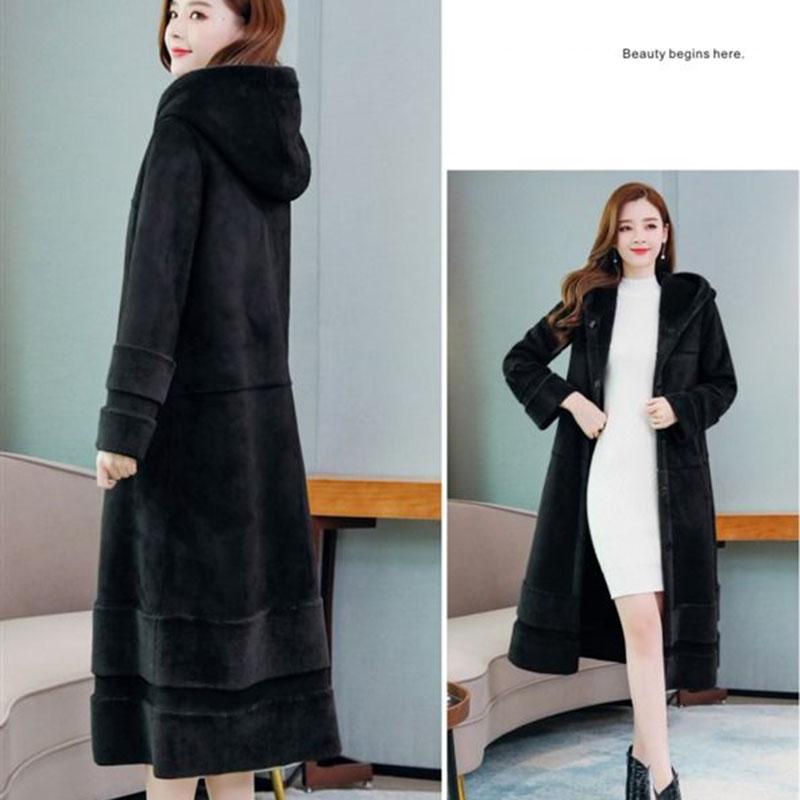Women Winter Warm Faux Fur Coat Thick Women Long Hooded Coat Women Warm Fleece Lining Coat