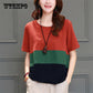 casual large size L-4XL loose long-sleeved T-shirt female Stitching t-shirt O-Neck T-shirt
