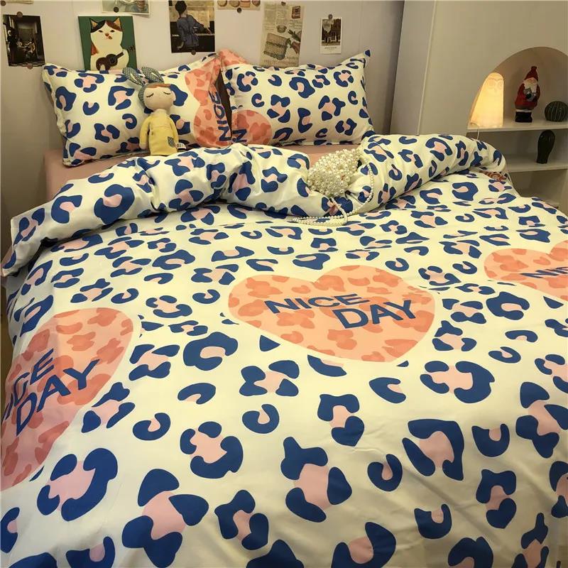 Ins Lattice Cartoon Girl Heart Bedding Four-piece Student Dormitory Three-piece Single Bed