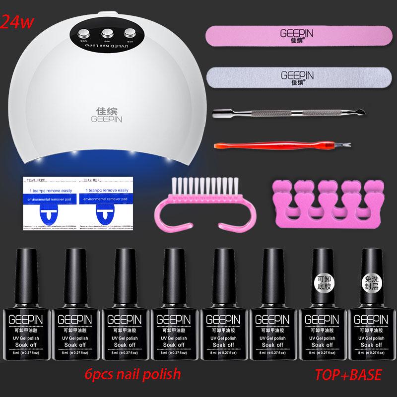 Gel Nail Polish Set 24W LED UV Lamp nail dryer Manicure Set Nail Tools Kit Nail Art Pusher Kit