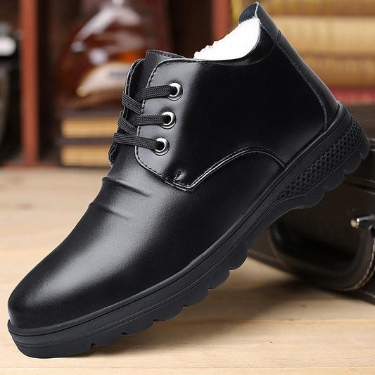 Leather Shoes Men's Autumn and Winter Plus Velvet Warm Cotton Shoes Casual Shoes Soft Sole Leather Shoes