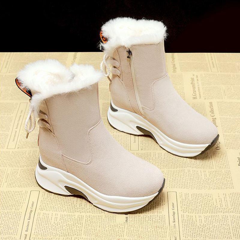 Inner Heightening Snow Boots Women Winter Cold-resistant Plus Cashmere Casual Short Boots Warm Thick-soled Cotton Shoes