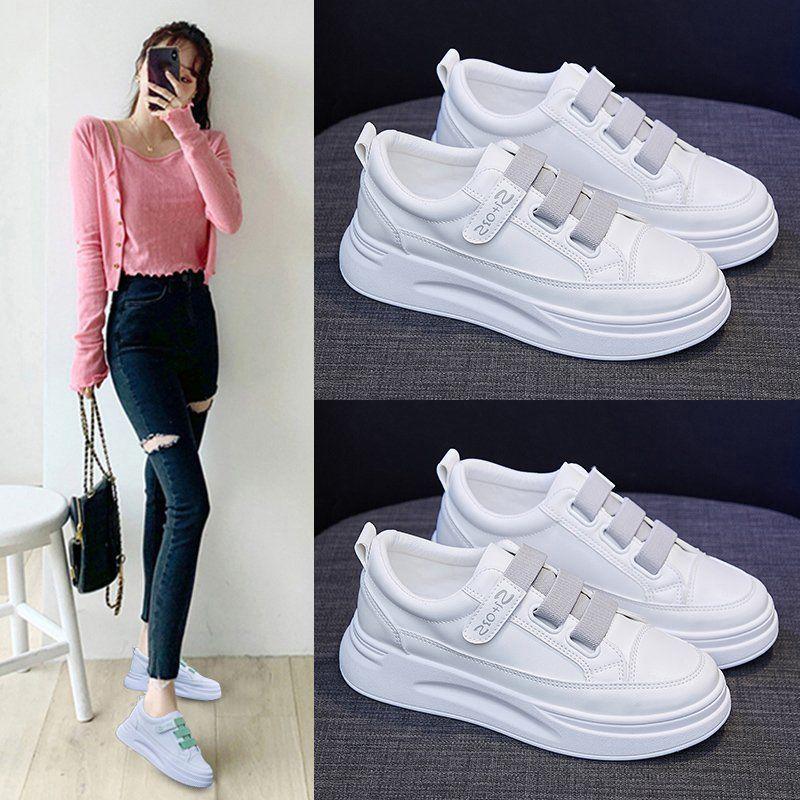 Velcro White Shoes Women Spring All-match Thick-soled Korean Students Casual Breathable Sneakers