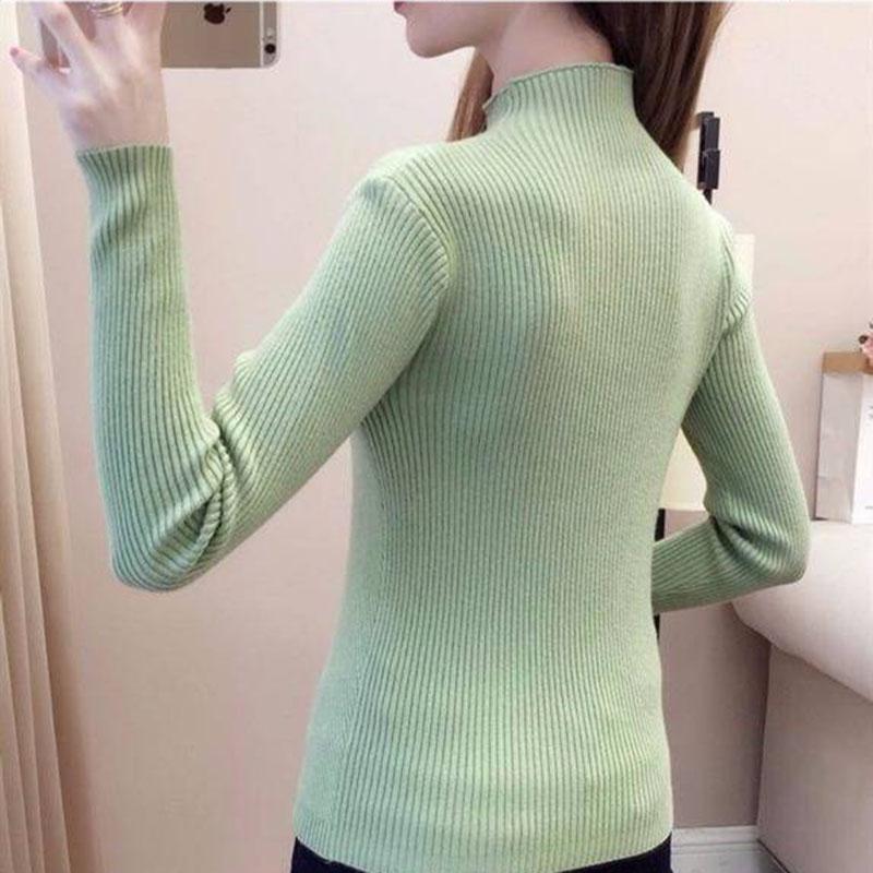 Pofulove Winter Plus Velvet Half-high Collar Thick Sweater Women Bottoming Shirt Autumn Long-sleeved