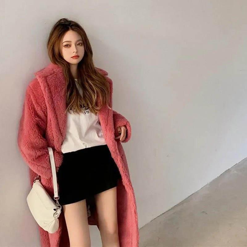 WTEMPO Winter Faux Fur Mink Fur Coat Women's Mid-length Plush Fleece Coat Warm Thicken Coat