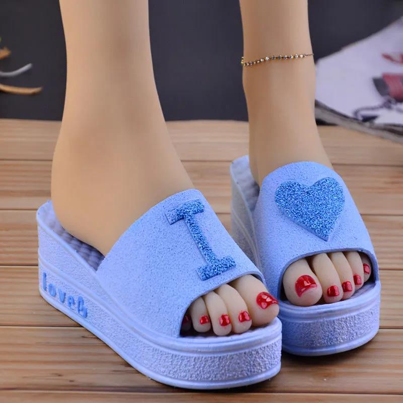 High Heel Summer Slippers Women's Thick Bottom Non-slip Wear-resistant Home Wear Slippers