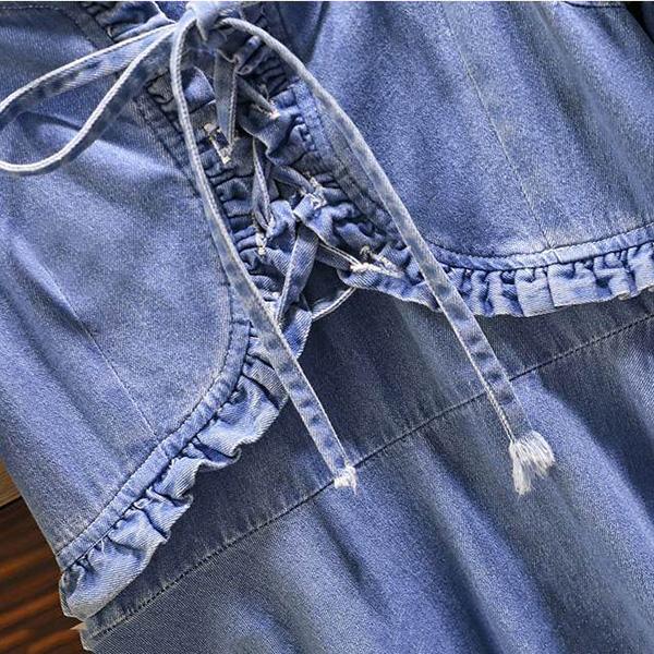 Women's Denim Dress Puff Sleeves Spring and Summer Sexy Knee-length Daily Wear Office Dating Party