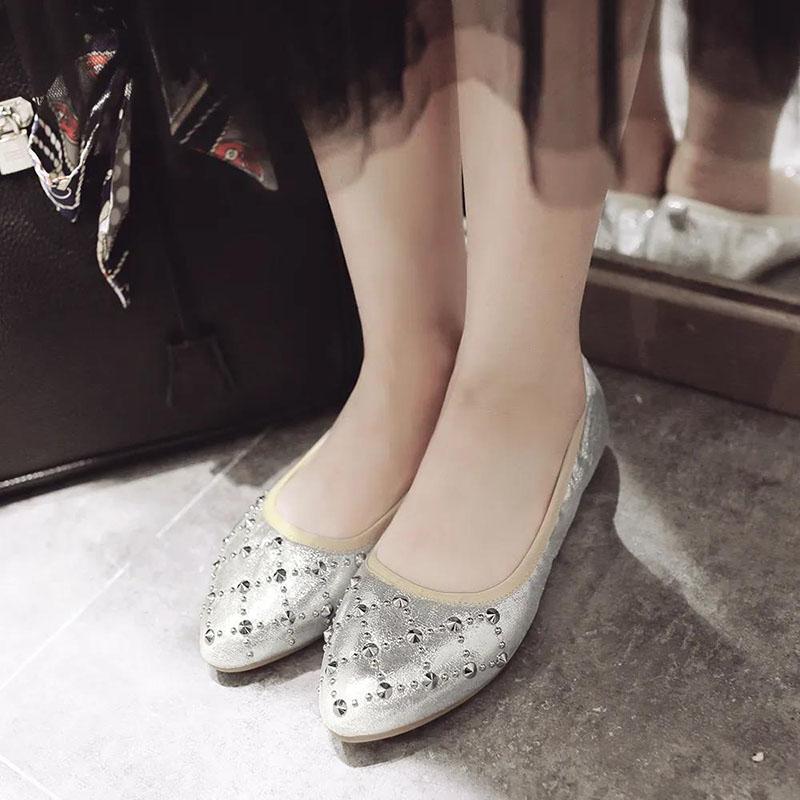 Women's Shoes  Flat Soft Bottom Pointed Egg Roll Shallow Mouth Rivets Casual Flat-heeled Pregnant Mother Korean Low-top Shoes