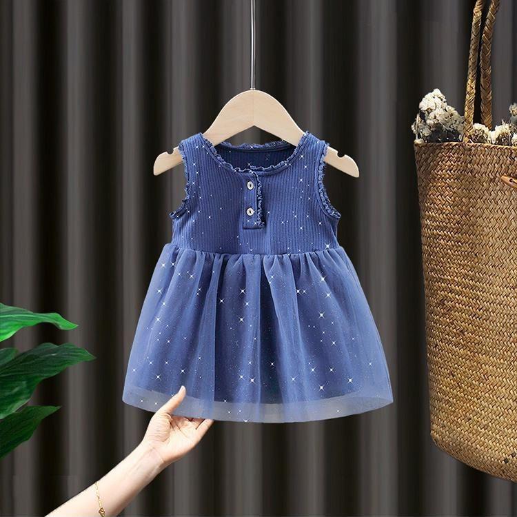 Girls Dress Korean Style Summer Dress Yarn Sequins Skirt Baby Princess Dress Baby Skirt Sleeveless Dress Cute Gauze Skirt