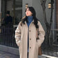Woolen Coat Women's Long Autumn and Winter Loose Student Over-knee Hepburn Style Black Woolen Coat