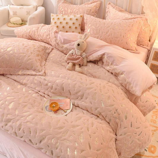 4pcs/set Winter Coral Fleece Duvet Cover Thick Warm Flannel Sheets Korean Style Sheets
