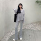 2PCS Women's Autumn Split Mid-Length Suit Casual Wide Long Sleeve Casual Sports Suit Loose Long Sleeve + High Waist Wide Leg Pants Two Piece Suit