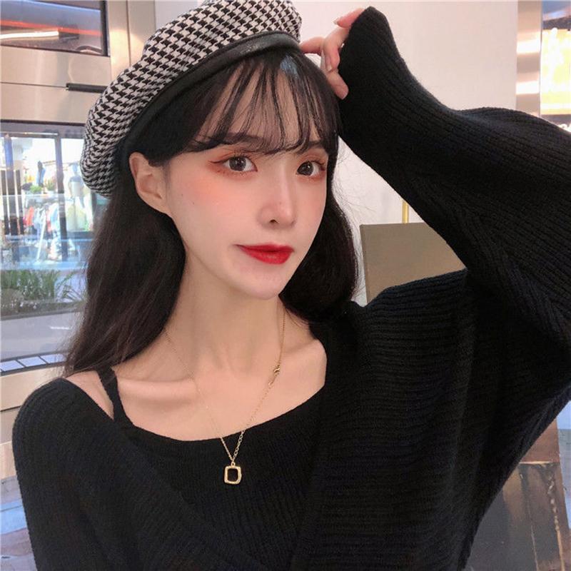 Design Sense French Niche Waist Sleeves Are Thin, Fake Two-piece Clavicle Strapless Large Size Long-sleeved Sweater Women's Blouse