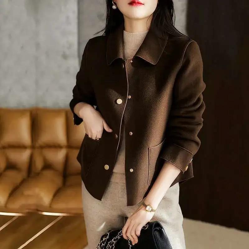 Lapel Short Jacket Women's Spring and Autumn Temperament Casual Loose All-match Woolen Top