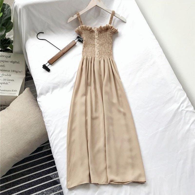 Solid Color Niche Retro High Waist Slim Bottoming Suspender Dress Two-piece Female Student Suit Skirt