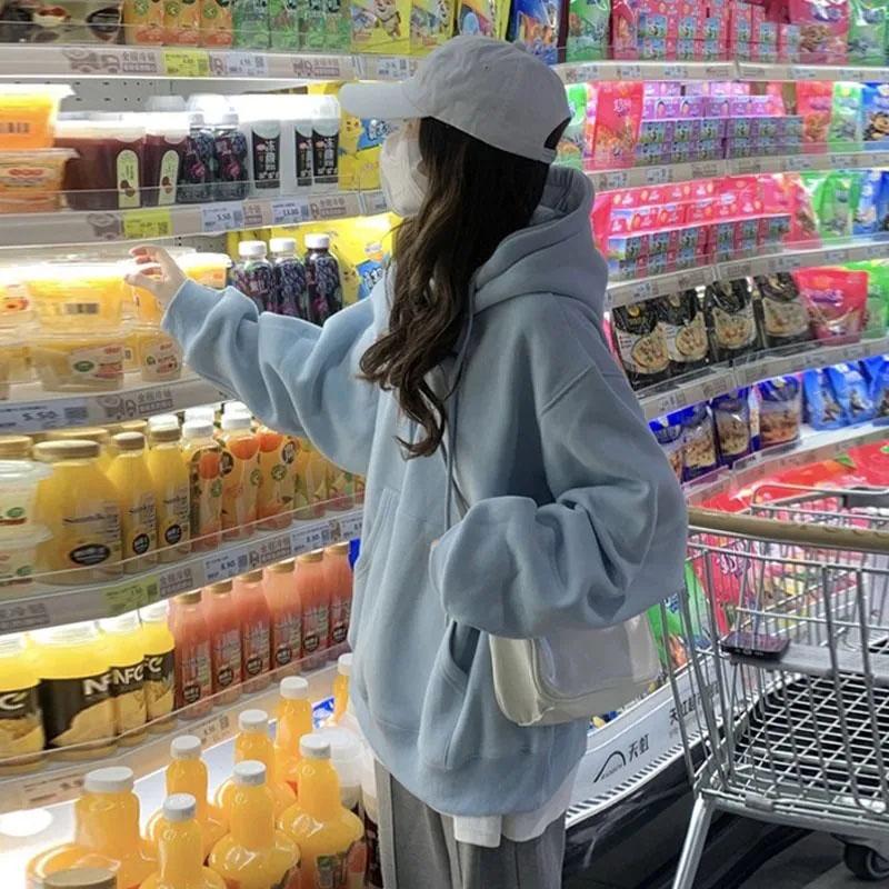 Women's Spring and Summer Oversize Hooded Sweater Large Pocket Coat Korean Style Loose and Lazy Top