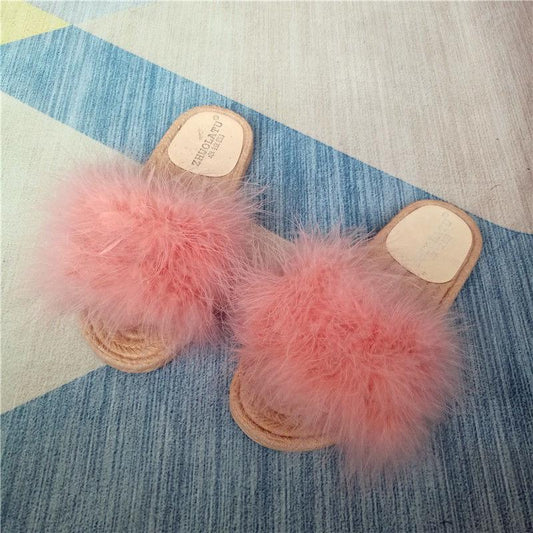 Fur Furry Slide Sweet Feather Thick Bottom Beach Female Sandals Hair Flip Flops Women Home Slippers Indoor Soft