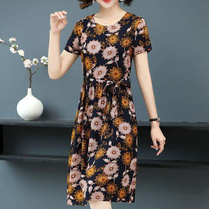 French Plus Size Dress Spring Summer  Women  New All-match Fashion Stitching Solid Color Pleated Pleated Dress