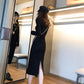 Pofulove dress winter was thin long-sleeved bottoming dress black long skirt autumn women tide