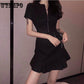 Dresses Women's Temperament Lazy Style Thin Ruffled Waist Black Skirt Zipper