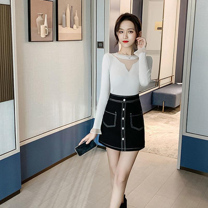 Sweater Women Autumn Winter Bottoming Shirt Women's Mesh Stitching Loose Long-sleeved Round Neck Korean Knit Sweater with Top