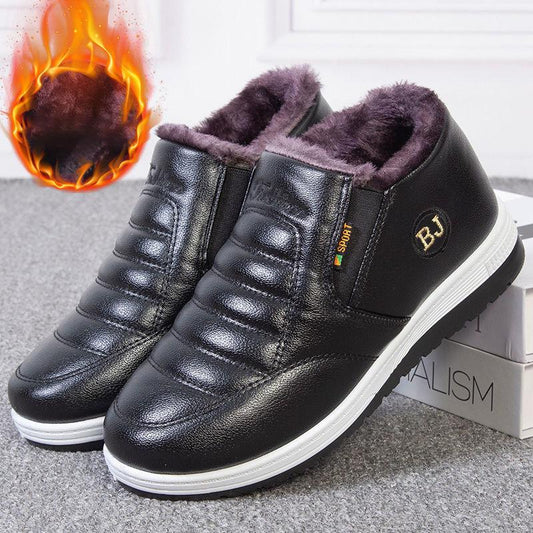 Winter Cotton Shoes Women's Waterproof Plus Velvet Mother Shoes Flat Non-slip Warm Middle-aged and Elderly Short Boots