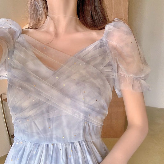 French Fairy Blue Dress,Fairy Vintage Dress,Puff Sleeve Dress,Fairy Dress,Cottagecore Dress,Milkmaid Dress,French Vintage Victorian Dress
