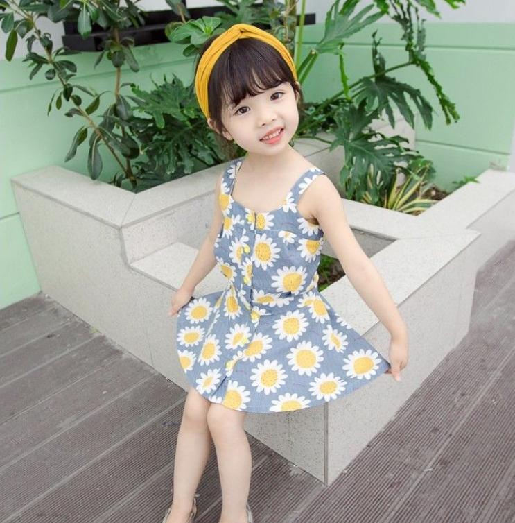 2PCS Children Clothing Set Spring Summer Sling Girls Suits Printing Sleeveless Tops + Skirt Clothing Set